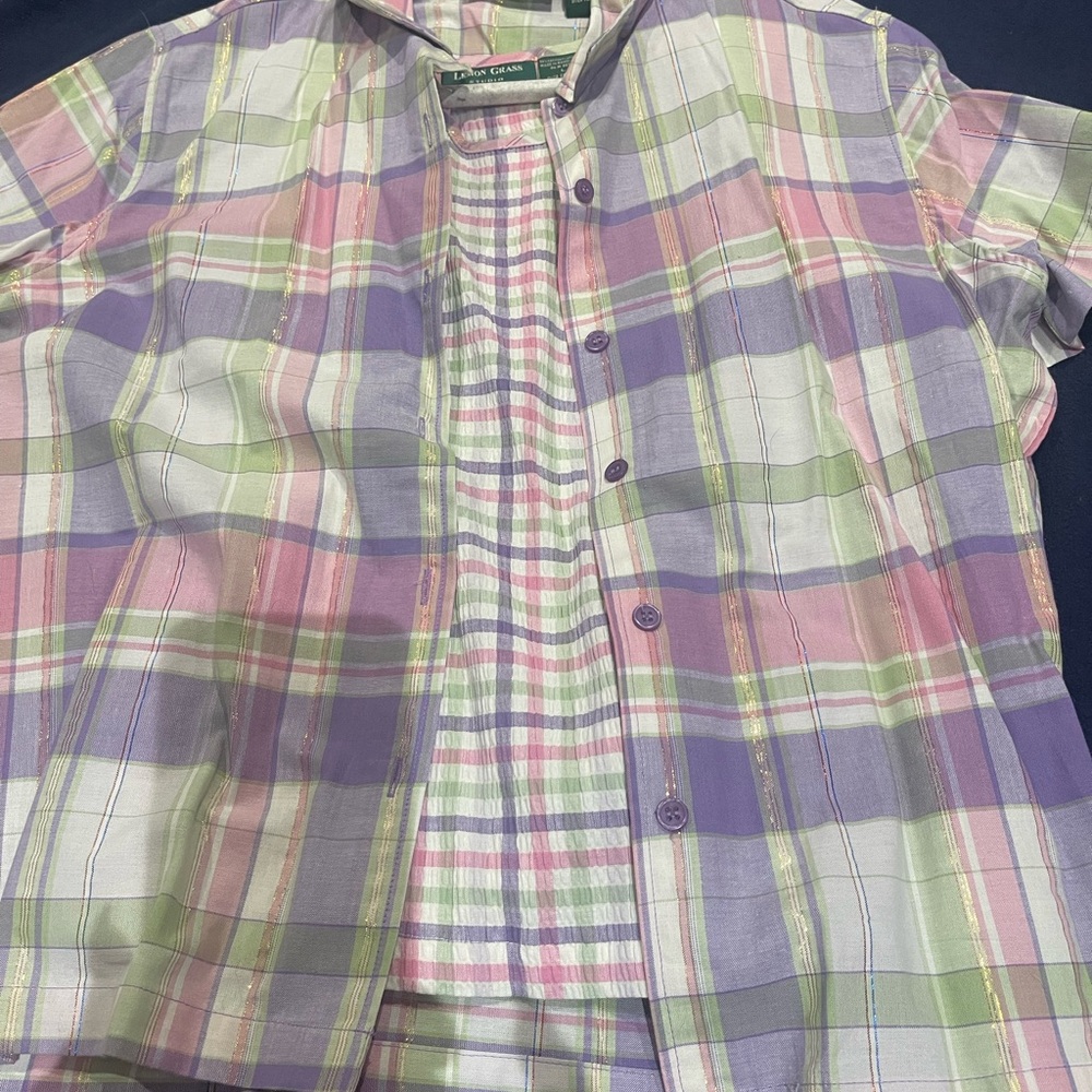 Lemon Grass Studio ladies Plaid Button-Up Shirt